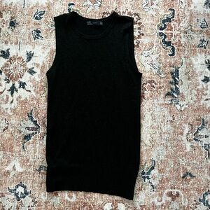 Zara Dark Charcoal Gray Crewneck Sleeveless Top